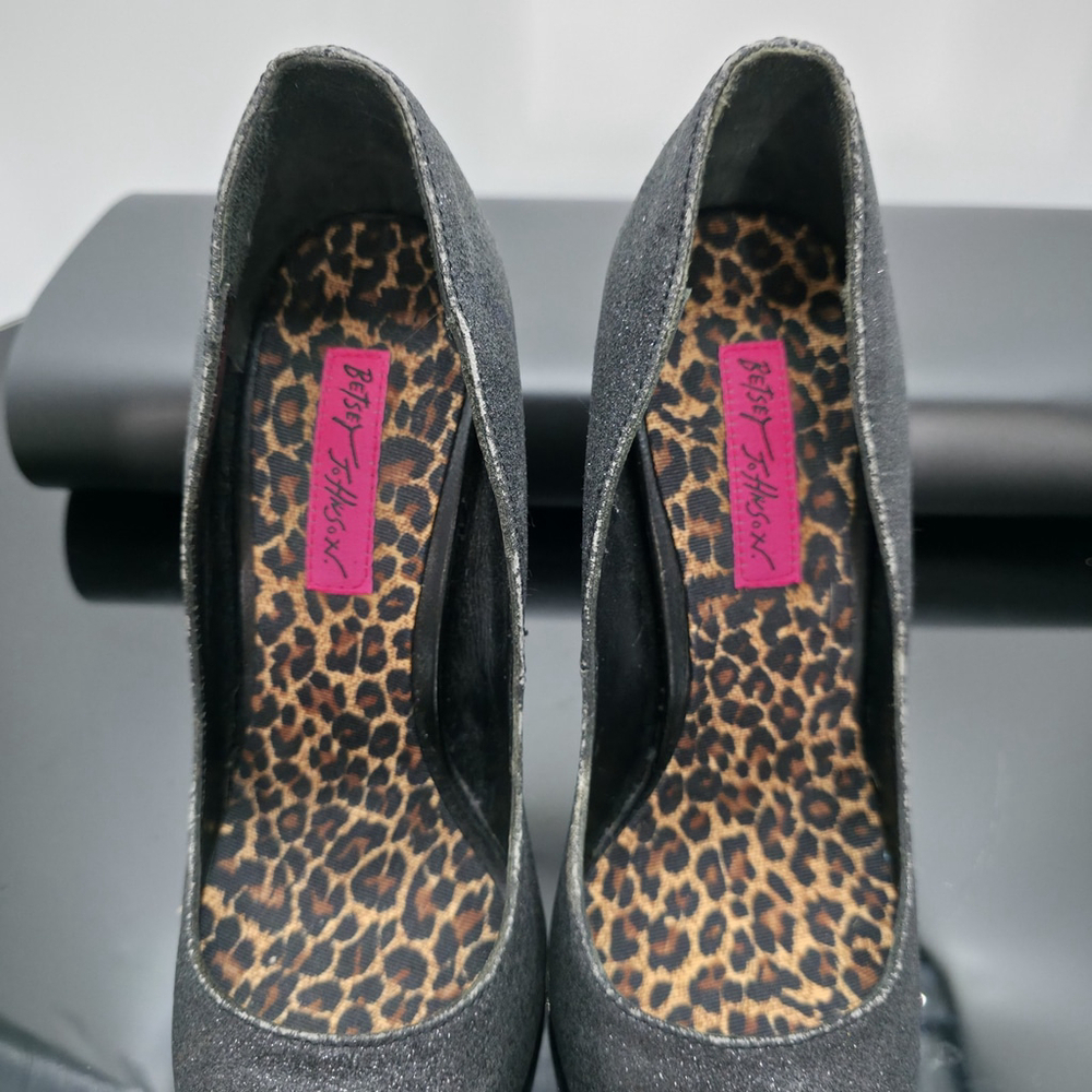 Y2K Betsey Johnson Black Glitter Stiletto Heels Women’s 7M Party Club Pumps - Picture 7 of 9